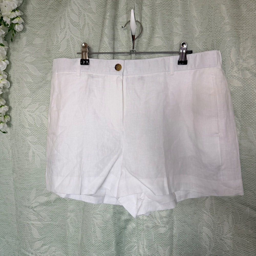 NEW $69 J.Crew Womens L White 100% Linen Shorts Chic Europe Vaca Timeless